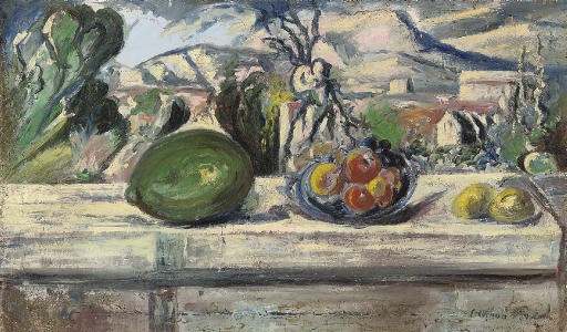 Composition aux fruits et paysage