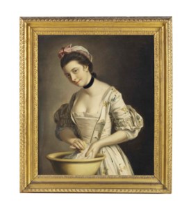 A lady's maid soaping linen
