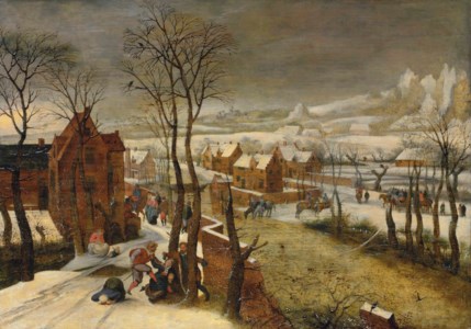 A village landscape in winter with the Massacre of the Innocents