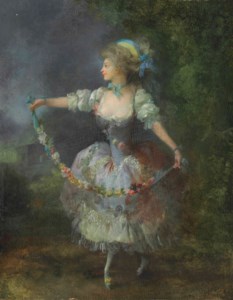 A girl dancing with a garland of flowers