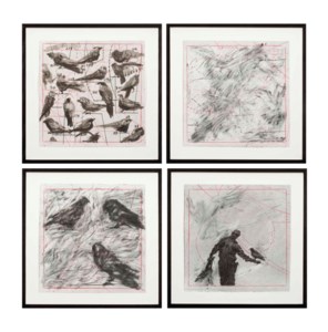 Drawings from preparing the flute (ensemble de quatre dessins) (i) Drawing from preparing the flute, Bird catcher #1 (ii) Drawing from preparing the flute, Bird catcher #2 (iii) Drawing from preparing the flute, Bird catcher #3 (iv) Drawing from preparing the flute, Bird catcher #4