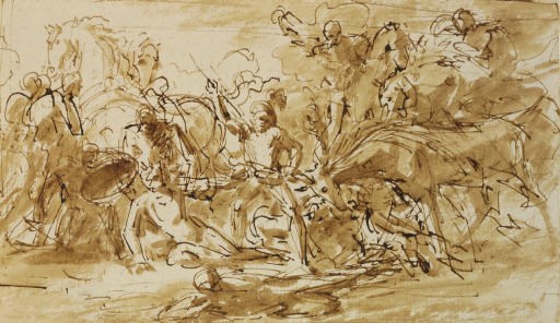 Study for 'Alexander III, King of Scotland, rescued from the fury of a stag by Colin Fitzgerald'