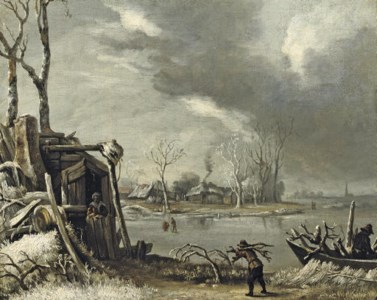 A winter landscape with a faggot-gatherer