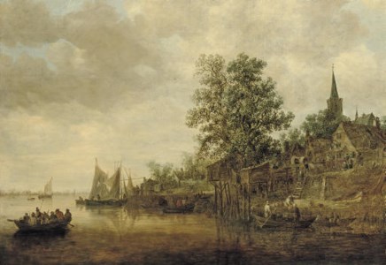 JAN JOSEFSZ. VAN GOYEN, A wooded landscape with shipping on a river, a village nearby