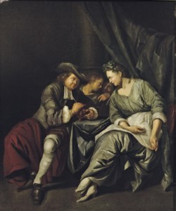 A couple conversing in an interior