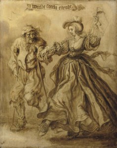 'Weelde soeckt ellende': An elegant lady accompanied by a beggar