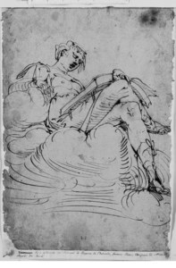 A seated Sybil, seen from below