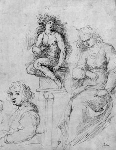 Portrait of Adriana Negretti, the artist's wife, seated on a chair, and studies of Bacchus and a seated woman