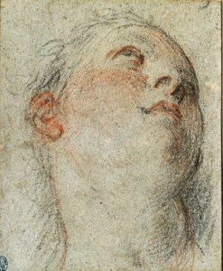 The Head of a Woman, looking up to the right ( recto ) ; Study of a kneeling Nude ( verso )