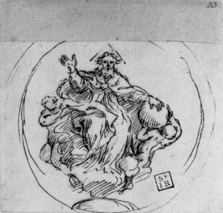 God the Father on a Cloud with two Putti: Design for a Medal