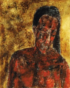 Jeune femme aux cheveux noirs, la tête inclinée