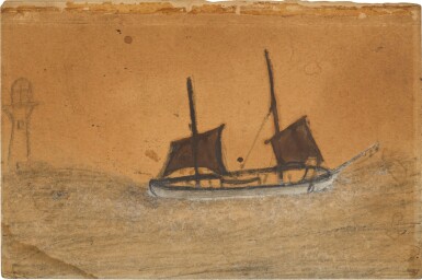 Lugger in a Gale and a Lighthouse