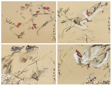 Chen Wen Hsi 陳文希 | i) Sparrows and flowers  ii) Ducks  iii) Two Birds  iv) Chickens i) 麻雀與花   ii) 鴨子   iii) 鳥   iv) 雞