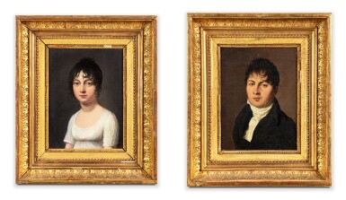 Portrait of a Lady with a white dress; Portrait of a man with a black coat  | Portrait de femme à la robe blanche ; Portrait d’homme en redingote noire