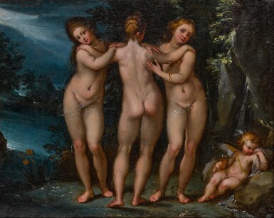 The Three Graces with Cupid asleep
