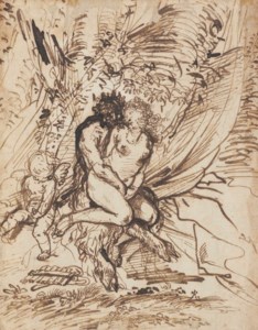 Pan embracing Venus watched by Cupid