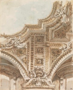 A section of a ceiling with coffering and sculpture ( recto ); Studies of architectural motives from S. Maria in Aracoeli, Rome ( verso )
