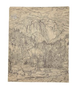 The Schmadribach Waterfall near Lauterbrunnen, Switzerland ( recto ); A faint sketch of a mountainous landscape ( verso )