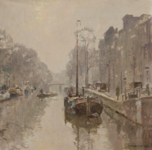 Boats in a canal, Amsterdam