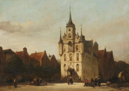 Townspeople near the townhall of Gouda