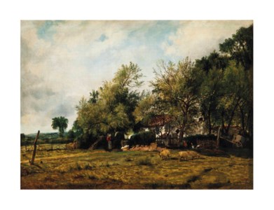 A Cottage on the Bank of a River; and A Figure Gathering Washing before a Cottage