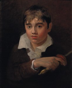 Portrait of a boy, believed to be the artist's youngest brother Henry, as 'Young Norval', bust-length, in a dark jacket and white shirt, holding a sword