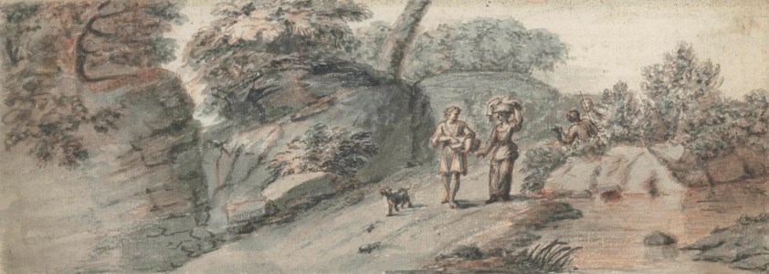 Figures on a wooded country road