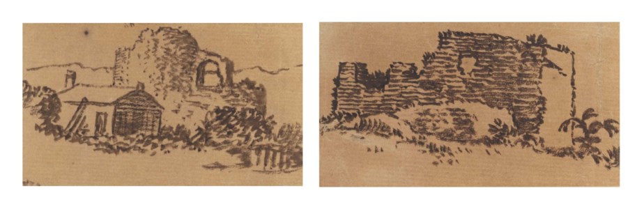 A ruined barn; and A cottage beside a ruined castle