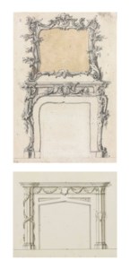 Design for a fireplace and overmantle mirror; and Design for a fireplace