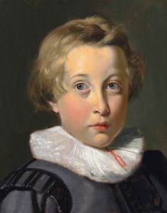 Portrait of a boy, bust-length, in a grey patterned doublet and ruff