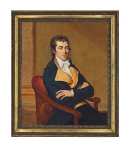 Portrait of Henry Richard Vassall-Fox, 3rd Baron Holland (1773-1840), half-length, seated in a blue coat and yellow waistcoat