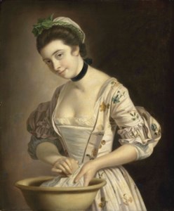 A lady's maid soaping linen