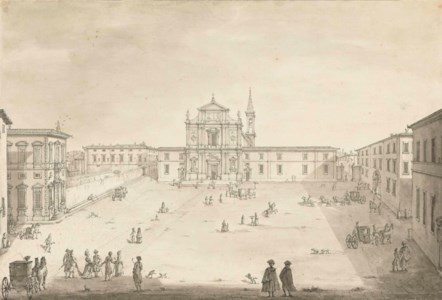 A view of the Piazza San Marco, in Florence with, from the left to the right, the Casino della Livia, the Casino Mediceo, the Convent of San Marco, the Giardino dei Semplici and the Accademia di belle arti