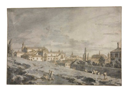 View of Padua from outside the city walls with the Church of San Francesco and the Palazzo della Salone ( recto and verso )