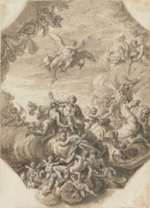 Study for the ceiling design for the Queen's State Bedchamber, Hampton Court Palace ( recto ); and Study of a winged figure ( verso )