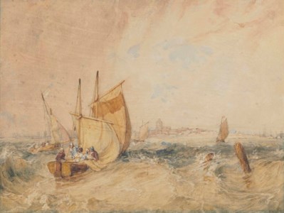 Fishermen in a stormy sea, Le Crotoy, Picardie, Northern France