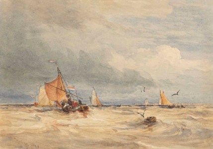 Dutch fishing smacks off the coast