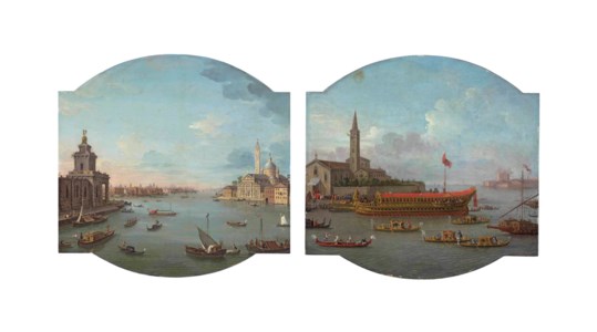 A View of San Giorgio Maggiore, Venice, with the Punta della Dogana in the foreground; and A view of the Bucintoro anchored in front of San Nicolò al Lido, Venice, for the ceremony of the 'Sposalizio del Mare'