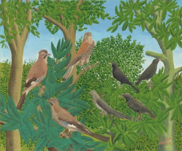 Sept oiseaux sur les branches