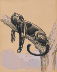 Panthère noire couchée sur une branche