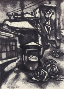 Street Scene Crucifixion with Roses