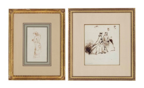 Two elegant ladies; together with Woman with parasol