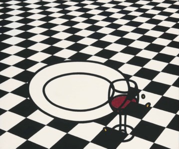 Glass & Plate, Black & White Checks