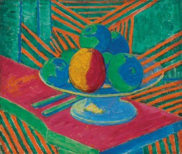 Fruit in a Bowl, Striped Background (II)