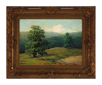 Trees amongst rolling hillsides; and a companion painting