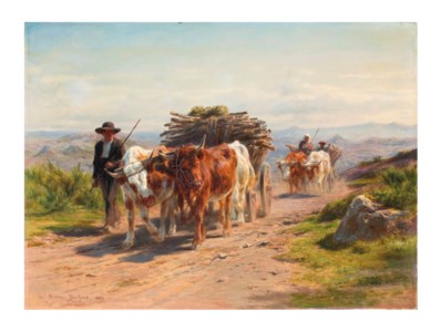 Charrette Attelée de Vaches, et Bouvier, en Auvergne