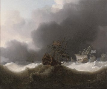 Ships of the Red Squadron reefed down in a gale