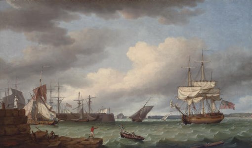 A view of St. Helier, Jersey, with Elizabeth Castle beyond