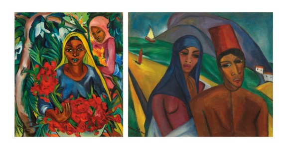Irma Stern, The Flower Market, Cape Town (recto); Cape coastal landscape with Cape Malays (verso)