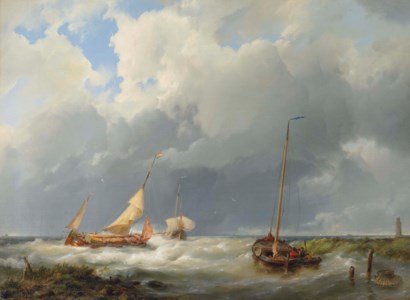 Coastal scene with fishing vessels